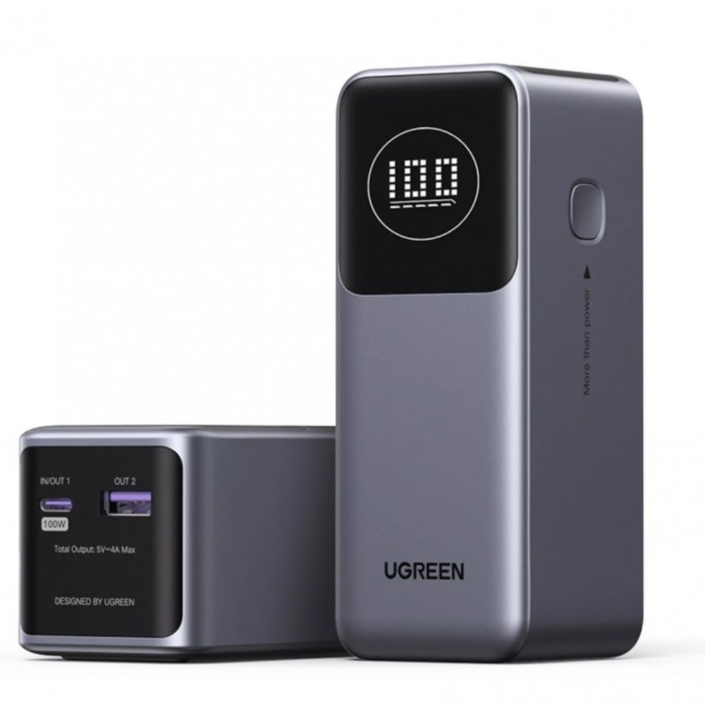 Power bank Ugreen PB724 100W QC + PD USB-C és USB-A kimenettel - 12000 mAh - szürke