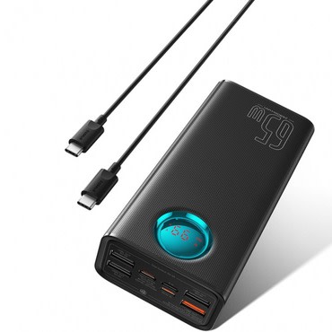 Power bank Baseus Amblight Digital Display 65W négy USB-A és egy USB-C kimenettel - 26.800 mAh - fekete Power bank Baseus Amblight Digital Display 65W négy USB-A és egy USB-C kimenettel - 26.800 mAh - fekete