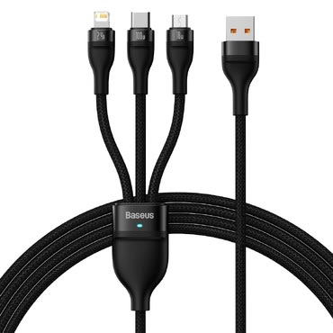 Töltőkábel Baseus ""Flash Series II" - 3in1 töltőkábel USB - USB-C, Lightning és Micro USB csatlakozóval és gyors 100W töltéssel - 1.2m - fekete Töltőkábel Baseus ""Flash Series II" - 3in1 töltőkábel USB - USB-C, Lightning és Micro USB csatlakozóval és gyors 100W töltéssel - 1.2m - fekete