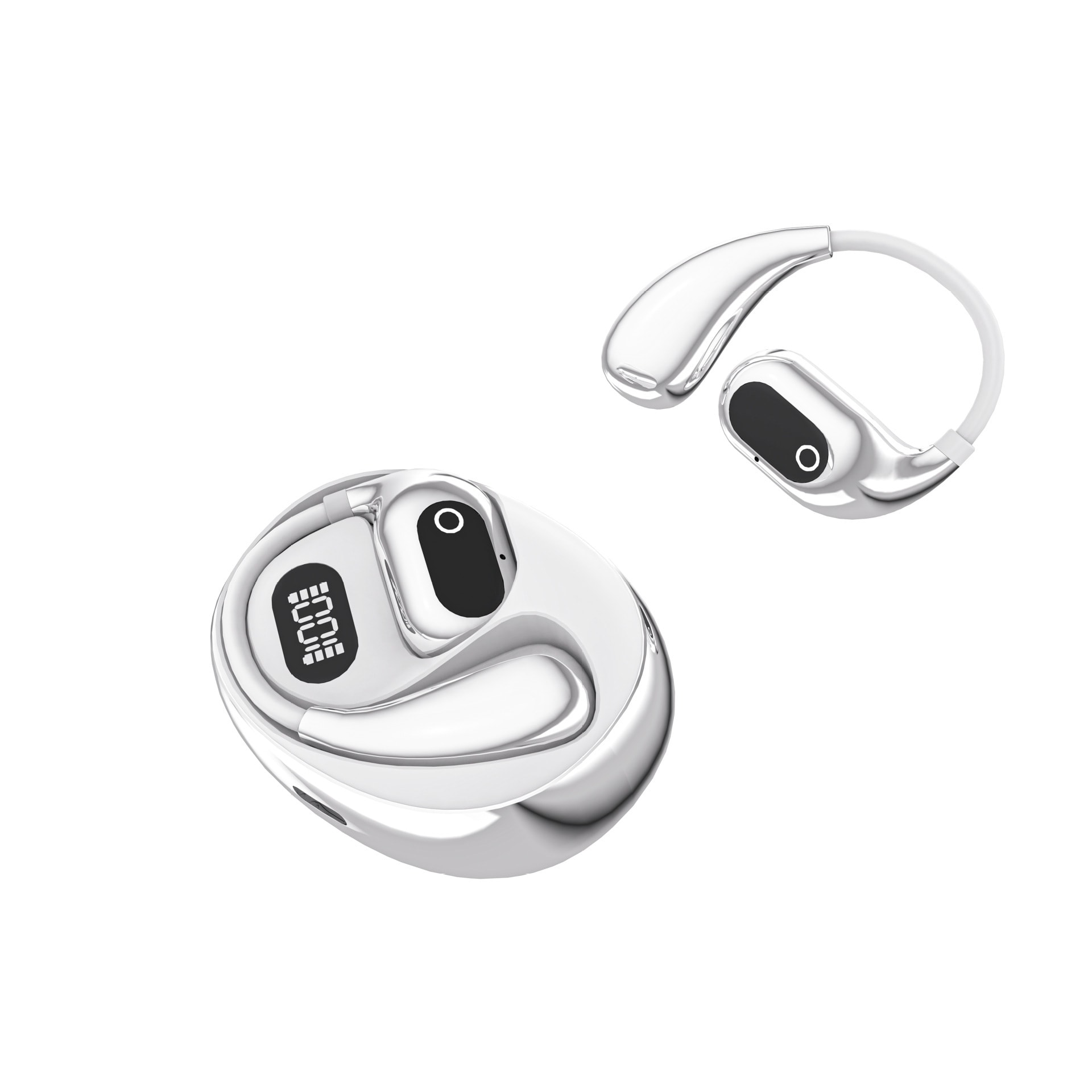EchoSound AI fül mögötti Bluetooth 5.4 fülhallgató irányított hangátvitellel és valós idejű fordítással - white silver