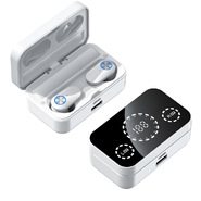 MirrorMax vezeték nélküli Bluetooth fülhallgató beépített vésztöltővel és digitális kijelzővel - metal white