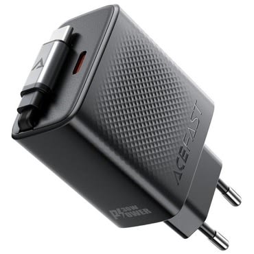 Acefast "A110" Premium fali töltőadapter GaN technológiával, 1x USB-C kimenettel 30W és kihúzható USB-C kábellel - fekete Acefast "A110" Premium fali töltőadapter GaN technológiával, 1x USB-C kimenettel 30W és kihúzható USB-C kábellel - fekete
