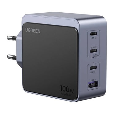 Ugreen Nexode Air X565 fali töltőadapter 100W 3x USB-C és 1x USB-A kimenet négy eszköz egyidejű töltéséhez - szürke