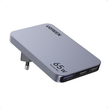 Ugreen Nexode Pro X753 65W fali töltőadapter, 1× USB-A és 2× USB-C kimenettel gyorstöltéshez – szürke