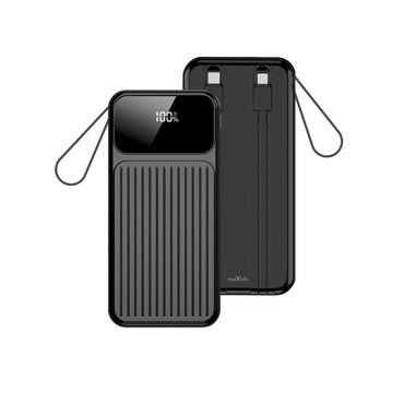 Powerbank Maxlife MXPB-06 beépített USB-C és Lightning kábellel, 10000mAh kapacitással és gyors 22.5W töltéssel - fekete