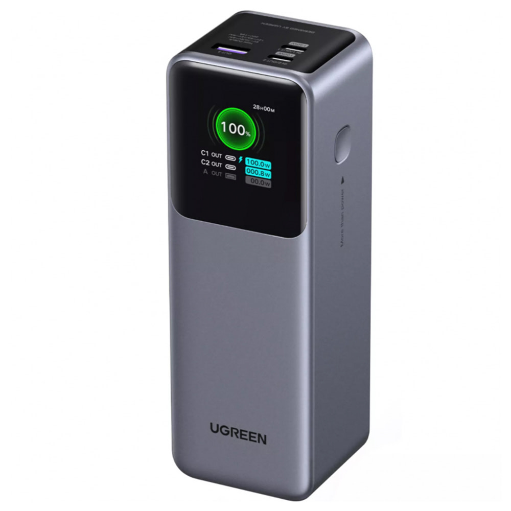 Ugreen PB722 power bank – 200W QC + PD támogatással, két USB-C és egy USB-A kimenettel – 25 000 mAh – szürke