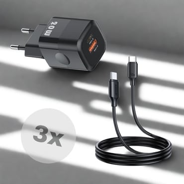 MiniGaN Trio Pack – Három töltő és USB-C kábelek gyors és biztonságos töltéshez, összesen 6 kimenettel