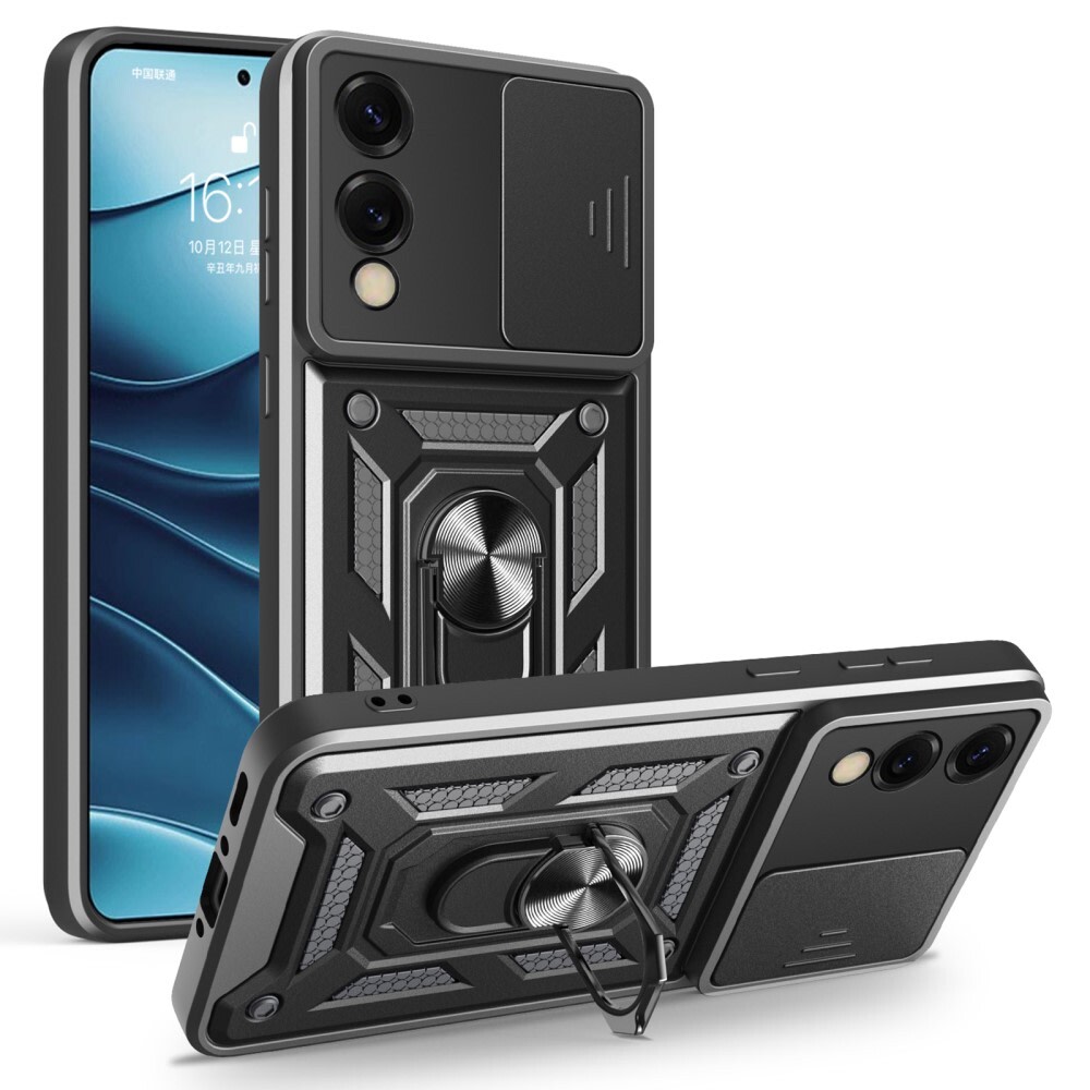 Strapabíró tok "MaX-Armor" gyűrűvel, fém lappal és hátsó kamera védelemmel Samsung Galaxy S25 Edge készülékekhez - army black