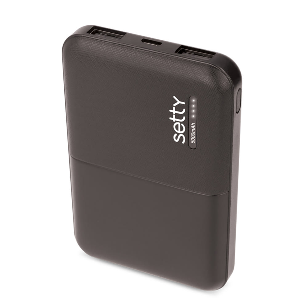 Setty "SPB-05" power bank – 5000 mAh kapacitással és két USB-A csatlakozóval – fekete