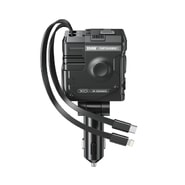 XO "CC66" autós töltő – USB-C és USB-A bemenettel, két kihúzható kábellel (USB-C és Lightning), 104W PD teljesítménnyel – fekete