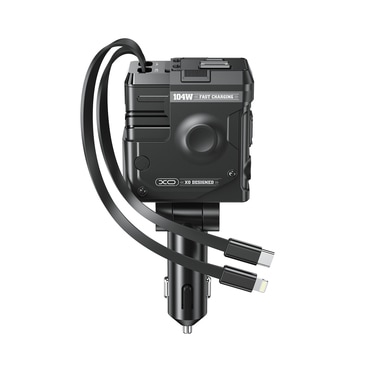 XO "CC66" autós töltő – USB-C és USB-A bemenettel, két kihúzható kábellel (USB-C és Lightning), 104W PD teljesítménnyel – fekete XO "CC66" autós töltő – USB-C és USB-A bemenettel, két kihúzható kábellel (USB-C és Lightning), 104W PD teljesítménnyel – fekete