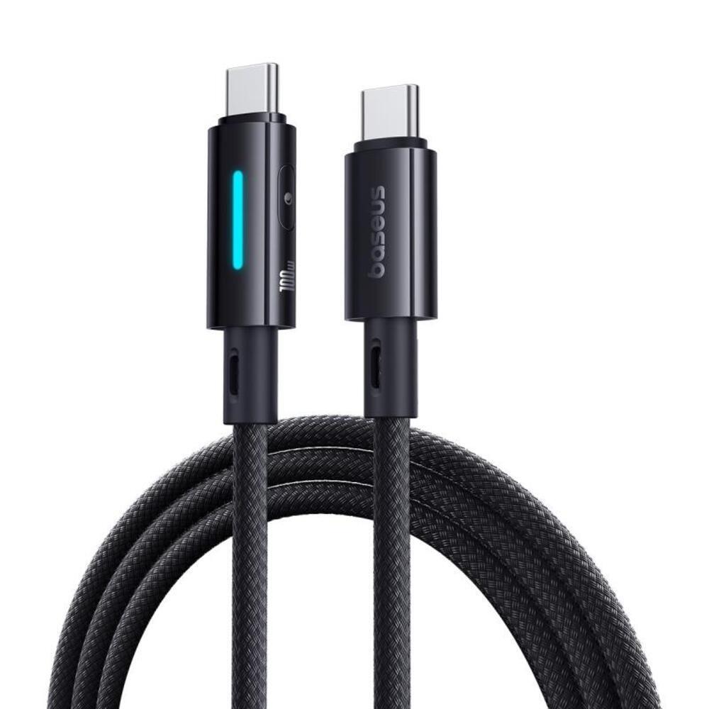Baseus "Lit" USB-C – USB-C töltő- és adatkábel – PD és QC támogatással, 100W – 1 m – fekete