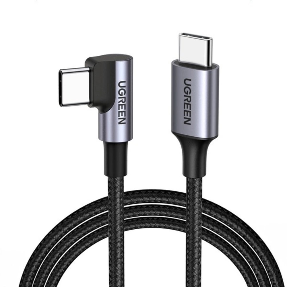 USB-C v USB-C kabel Ugreen US255 s 60W polnjenjem, hitrim prenosom podatkov in kotnim priključkom - 0.5m - siv