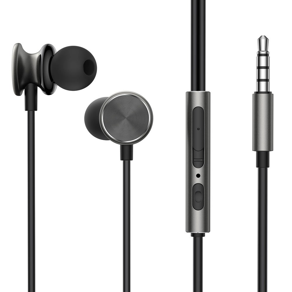 Joyroom JR-EW03 fülhallgató – 3,5 mm-es csatlakozóval, mikrofonnal és kábeles vezérléssel – 1,2 m – sötétszürke