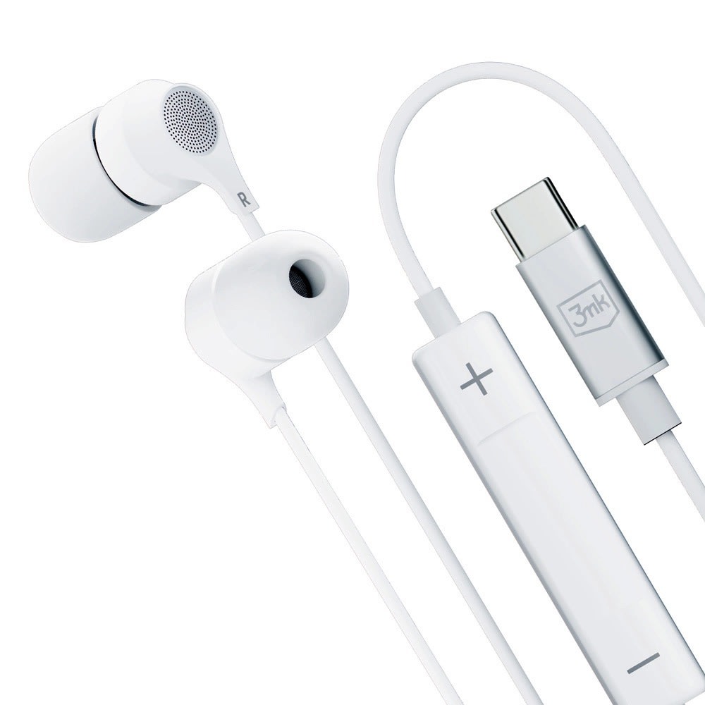 3mk Wired fülhallgató – USB-C csatlakozóval, mikrofonnal és kábeles vezérléssel – 1,2 m – fehér