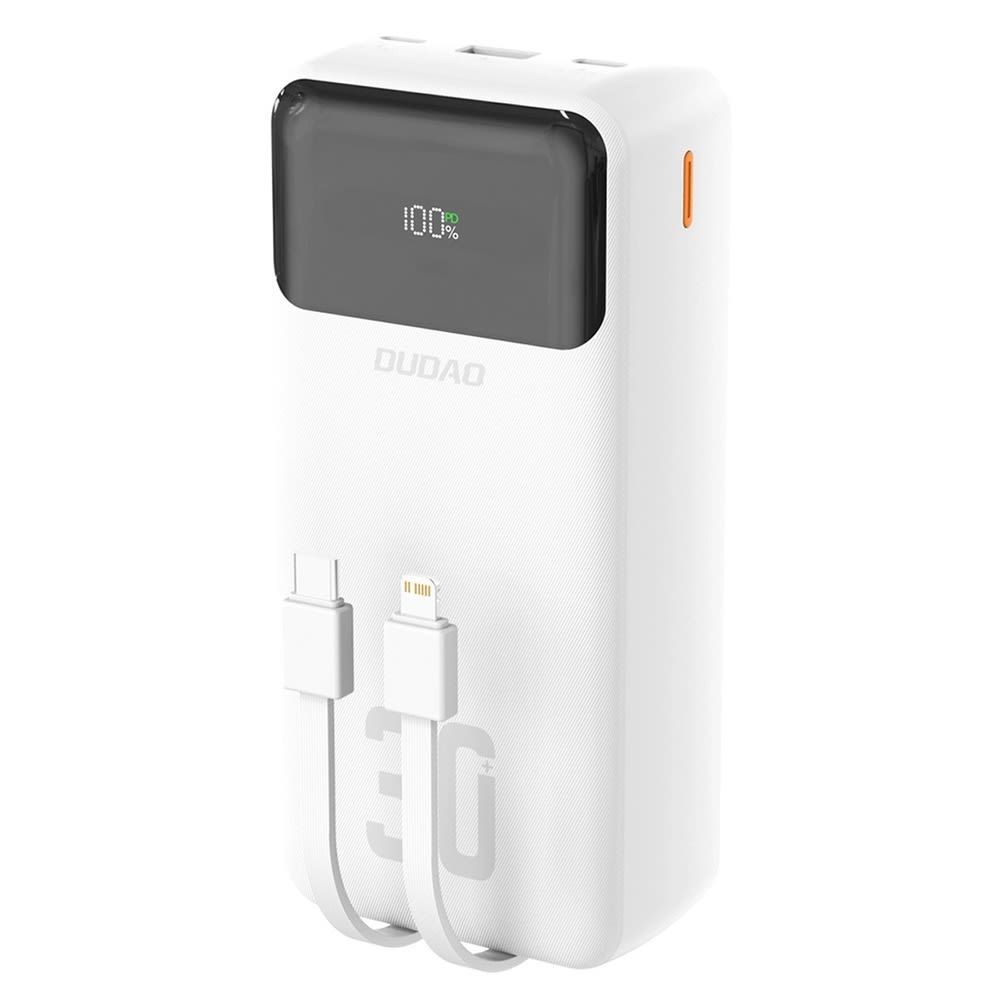 Dudao K15MAX 30 000 mAh power bank – beépített kábelekkel és gyorstöltéssel (PD) – fehér