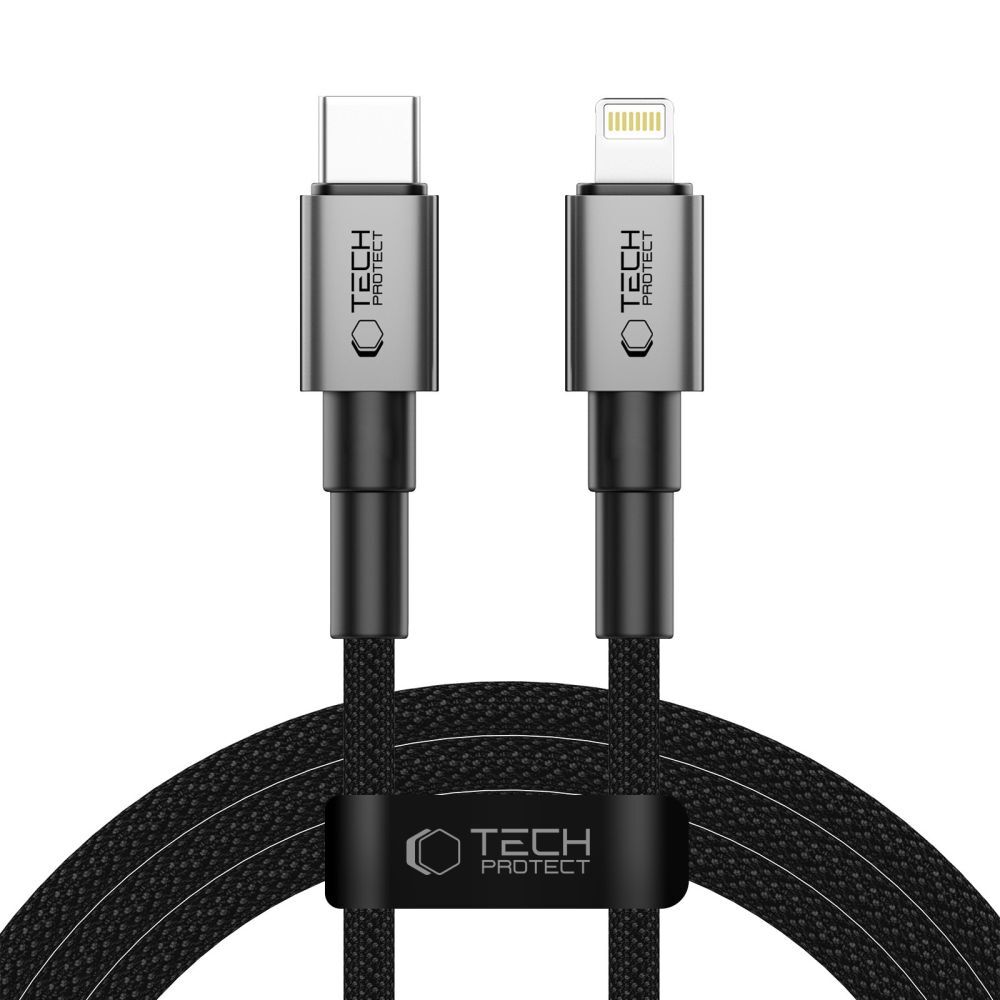 Tech-Protect "UltraBoost DNA" USB-C – Lightning kábel – 27W PD töltés, 3A, 480 Mbps adatátvitel – 2 m – szürke