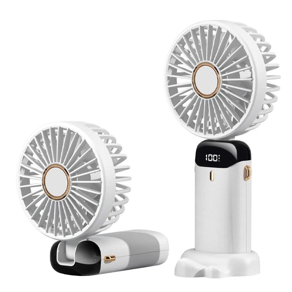 Techsuit "Handheld LED" prémium hordozható ventilátor – összecsukható, LED kijelzővel és öt sebességfokozattal – fehér