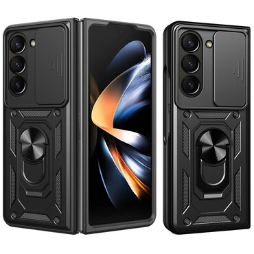 Strapabíró tok "MaX-Armor" gyűrűvel, fém lappal és hátsó kamera védelemmel Samsung Galaxy Z Fold7 készülékekhez - army black