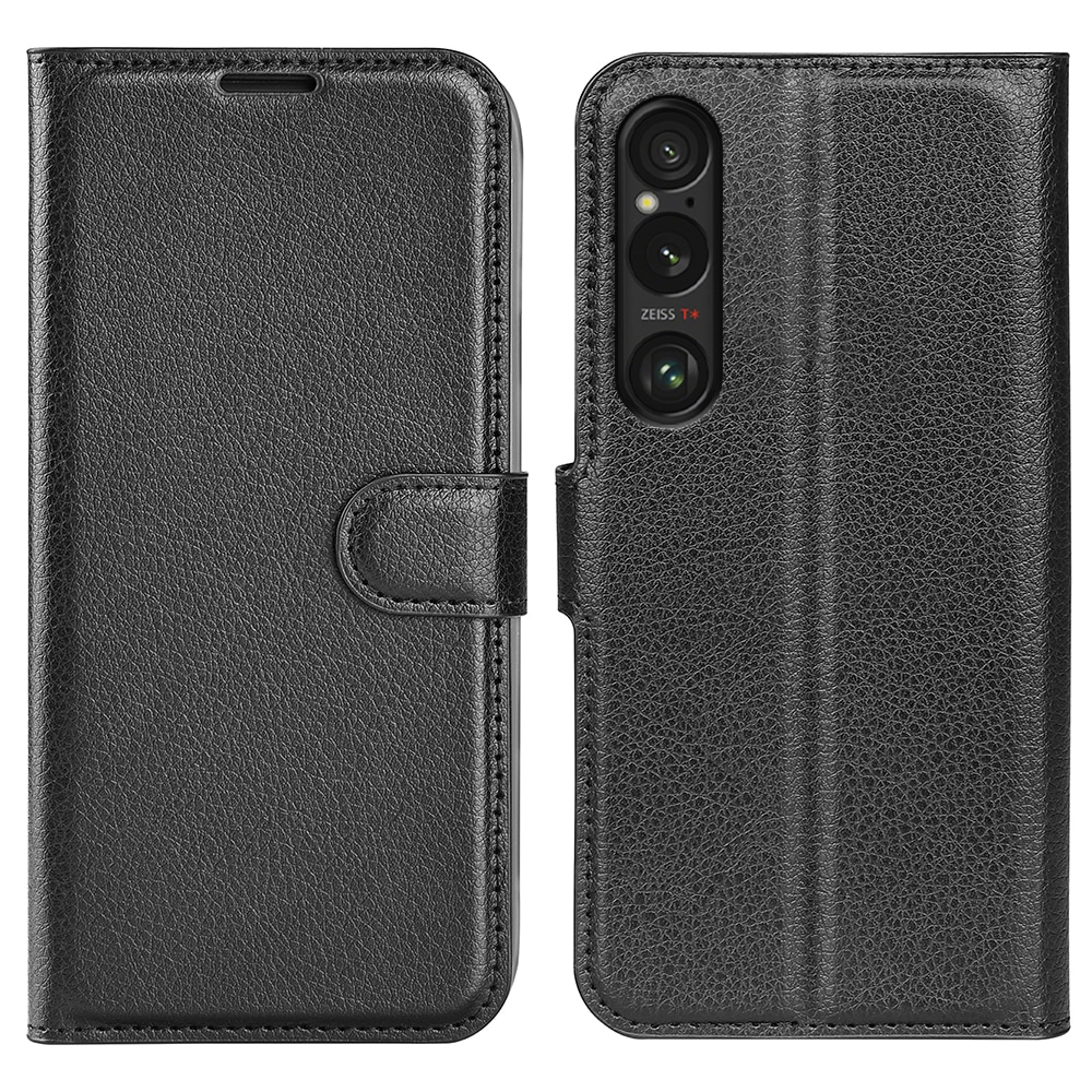 Nyitható tok "Litchi" Sony Xperia 1 VII készülékekhez - fekete