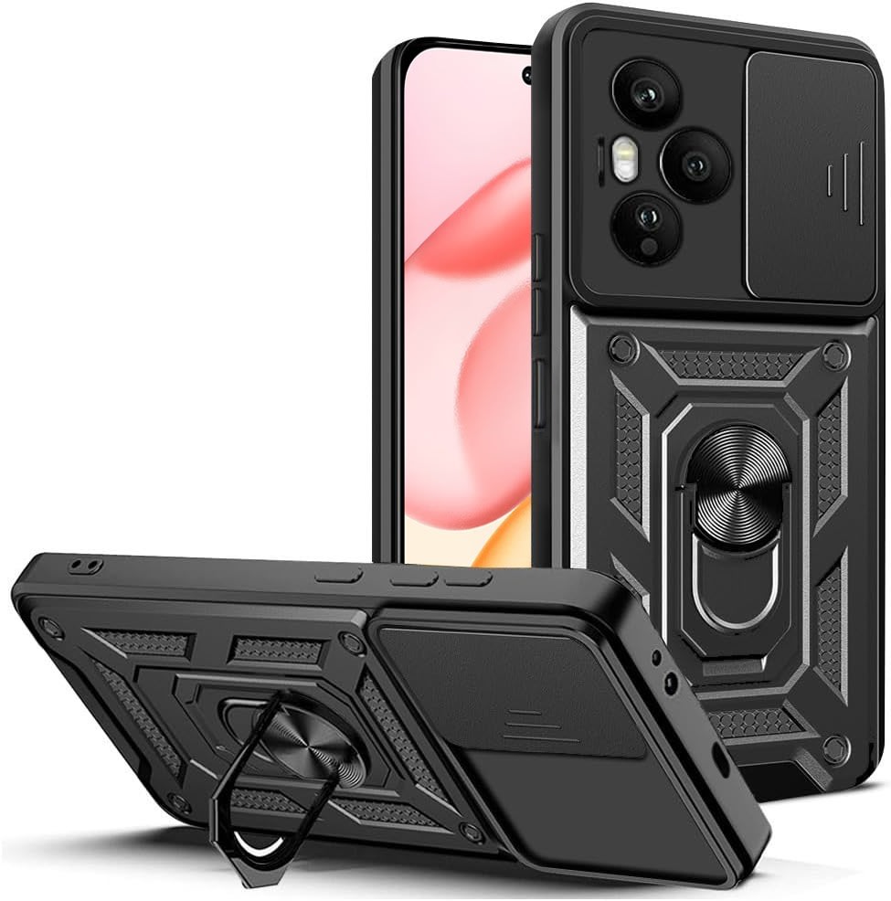 Strapabíró tok "MaX-Armor" gyűrűvel, fém lappal és hátsó kamera védelemmel Honor 400 Pro készülékekhez - army black