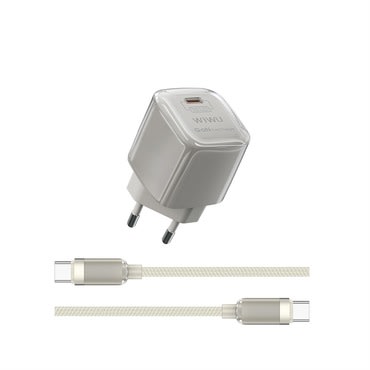 Fali töltő WIWU "Jello" USB-C kimenettel, GaN 30W és mellékelt USB-C–USB-C kábellel – bézs Fali töltő WIWU "Jello" USB-C kimenettel, GaN 30W és mellékelt USB-C–USB-C kábellel – bézs