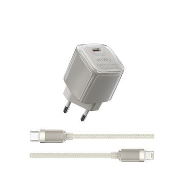 Fali töltő WIWU "Jello" USB-C kimenettel, GaN 30W és mellékelt USB-C–Lightning kábellel – bézs Fali töltő WIWU "Jello" USB-C kimenettel, GaN 30W és mellékelt USB-C–Lightning kábellel – bézs