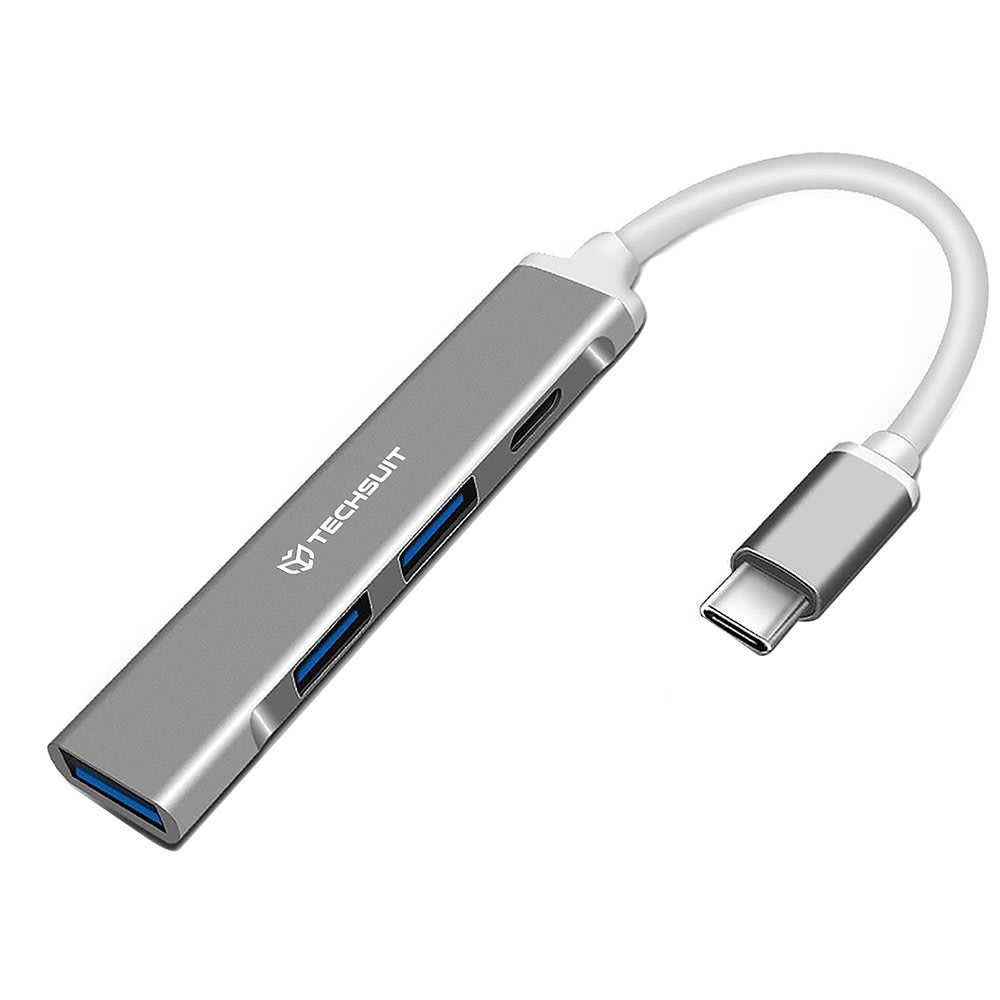 Multifunkciós USB hub Techsuit "PolarisBridge 4 az 1-ben" 1× USB 3.0, 2× USB 2.0 és 1× USB-C bemenettel – ezüst