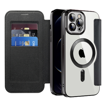 Nyitható tok "SmartMag Book" MagSafe technológiával és RFID pénztárcával 12 Pro készülékekhez - black