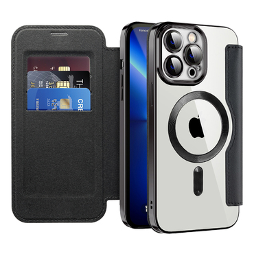 Nyitható tok "SmartMag Book" MagSafe technológiával és RFID pénztárcával iPhone 13 Pro Max készülékekhez - black