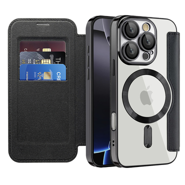 Nyitható tok "SmartMag Book" MagSafe technológiával és RFID pénztárcával iPhone 16 Pro Max készülékekhez - black