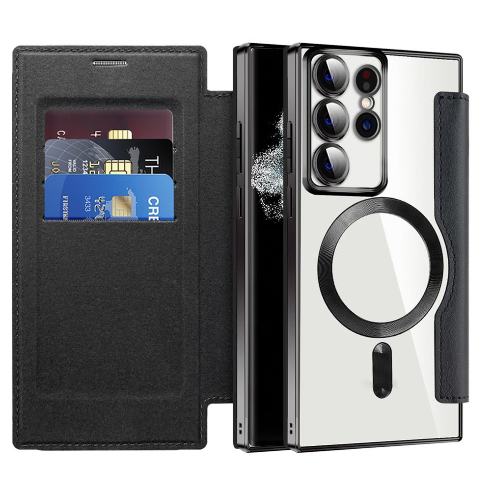 Nyitható tok "SmartMag Book" MagSafe technológiával és RFID pénztárcával Samsung Galaxy S22 Ultra készülékekhez - black