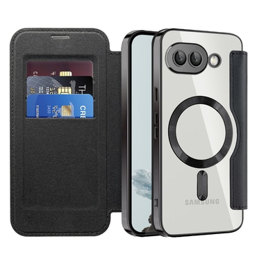 Nyitható tok "SmartMag Book" MagSafe technológiával és RFID pénztárcával Google Pixel 9a készülékekhez - black