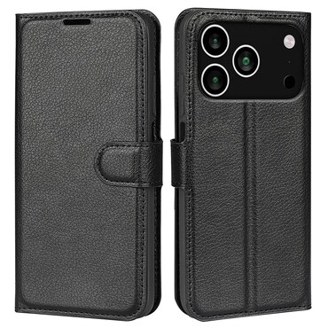 Nyitható tok "Litchi" iPhone 17 Pro Max készülékekhez - fekete Nyitható tok "Litchi" iPhone 17 Pro Max készülékekhez - fekete