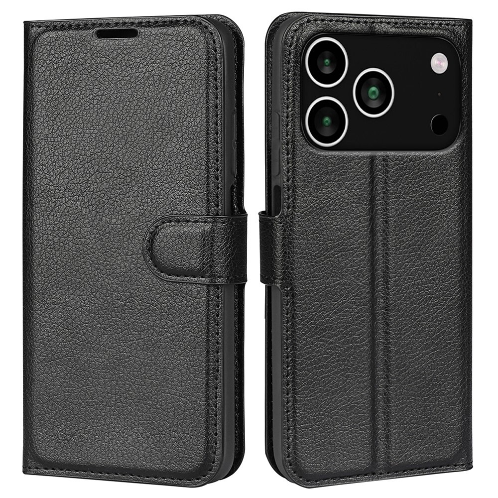 Nyitható tok "Litchi" iPhone 17 Pro Max készülékekhez - fekete