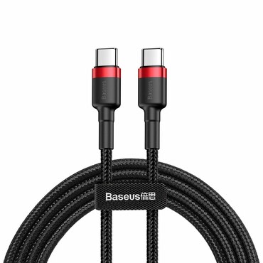 USB-C töltő- és adatkábel Cafule – gyors PD 60W töltéshez – 1 m – piros-fekete USB-C töltő- és adatkábel Cafule – gyors PD 60W töltéshez – 1 m – piros-fekete