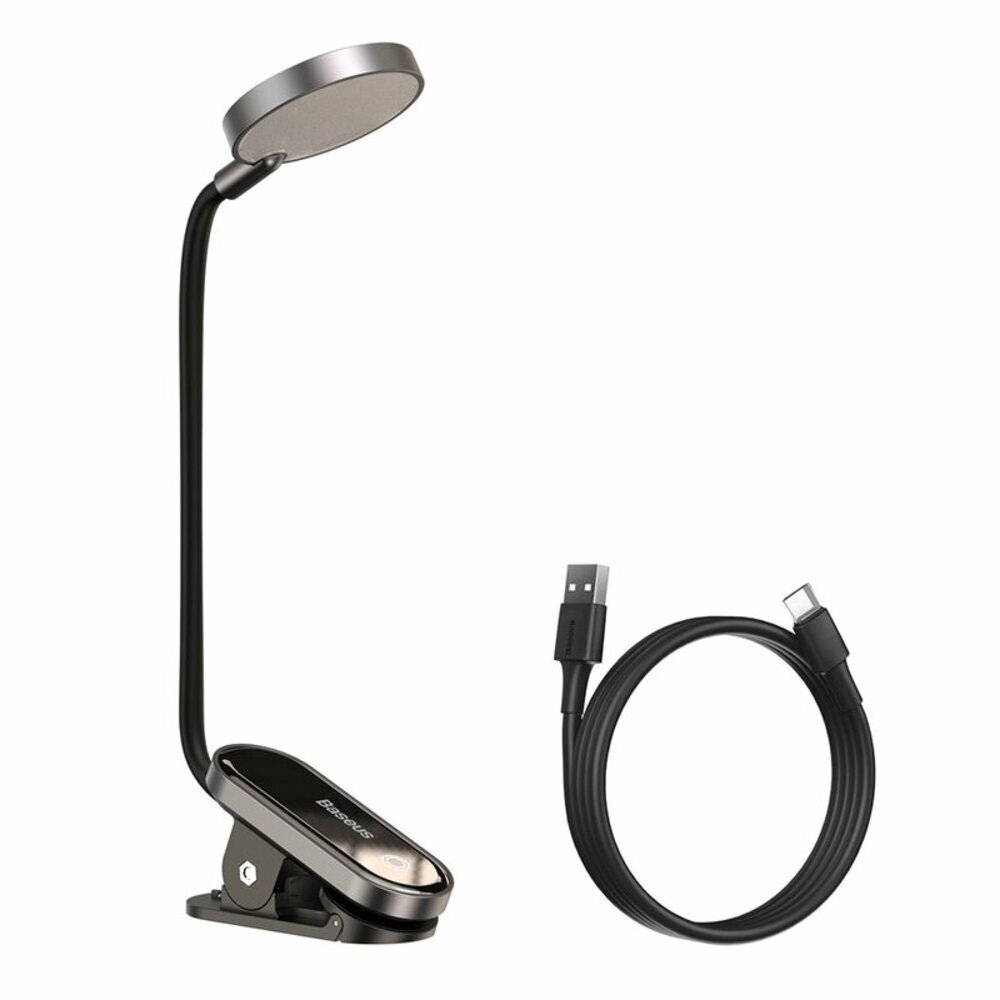 Asztali LED lámpa Baseus "Dark DGRAD-0G" csipesszel olvasáshoz, 350 mAh akkumulátorral és 3W teljesítménnyel – sötétszürke