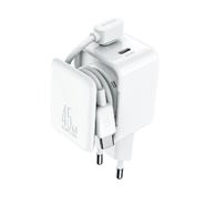 Fali töltő Joyroom 45W "TCL05" GaN technológiával, két USB-C bemenettel, kábelrendezővel és 60W USB-C–USB-C kábellel – fehér