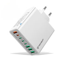 Fali töltő Techsuit "CHPD224" 8 kimenettel (4× USB + 4× USB-C) és 65W gyorstöltéssel – fehér