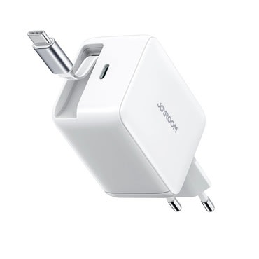 Joyroom "JR-TCL06" 67W fali töltő GaN technológiával, beépített visszahúzható USB-C kábellel és külön kimenettel - fehér Joyroom "JR-TCL06" 67W fali töltő GaN technológiával, beépített visszahúzható USB-C kábellel és külön kimenettel - fehér