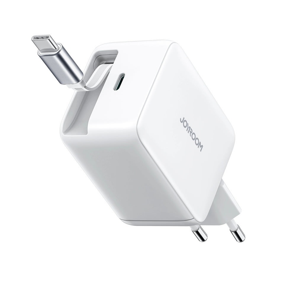 Joyroom "JR-TCL06" 67W fali töltő GaN technológiával, beépített visszahúzható USB-C kábellel és külön kimenettel - fehér