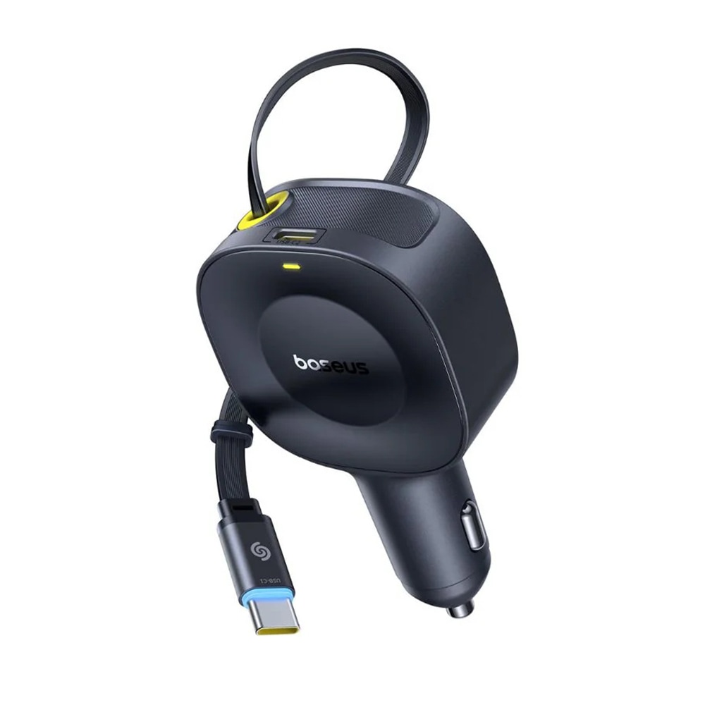 Baseus PrimeTrip VR2 autós töltő visszahúzható USB-C kábellel, 30 W töltési teljesítménnyel és extra USB-C kimenettel - cosmic black