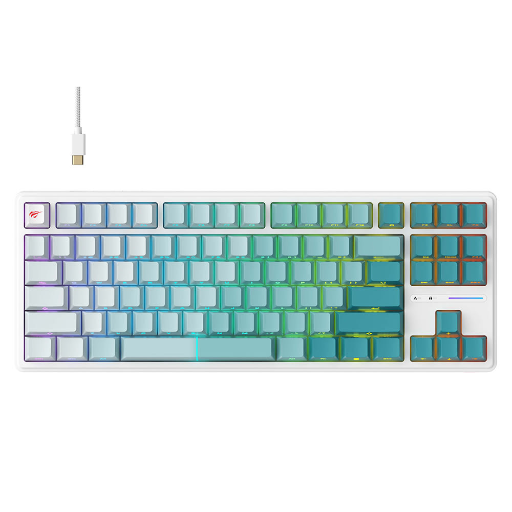 Mechanikus gamer billentyűzet Havit KB901L RGB világítással és 88 billentyűvel – fehér-zöld