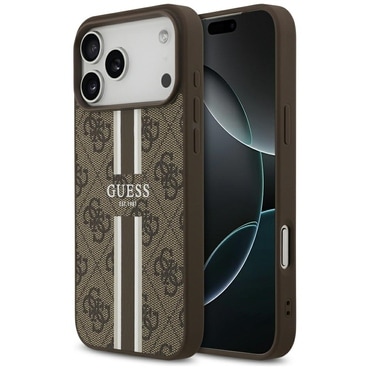 Eredeti kemény TPU tok Guess "4G Stripes MagSafe" iPhone 17 Pro Max készülékekhez - barna Eredeti kemény TPU tok Guess "4G Stripes MagSafe" iPhone 17 Pro Max készülékekhez - barna