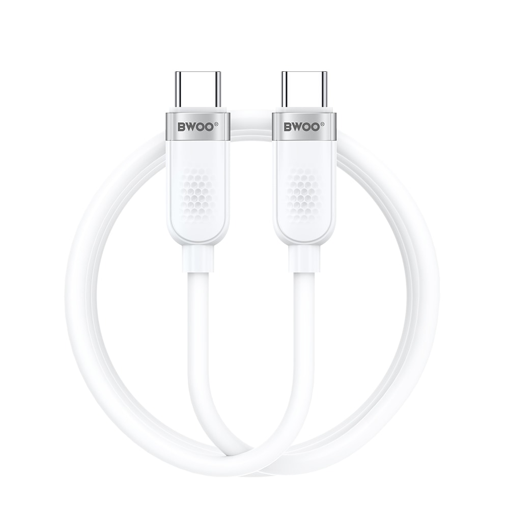 Töltő- és adatkábel BWOO USB-C–USB-C 480 Mb/s adatátvitellel és 100W gyorstöltéssel – 1m – fehér