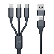 3mk "Hyper" 3 az 1-ben töltő- és adatkábel USB-C/USB-A - Micro-USB, Lightning és USB-C - 1,5 m - fekete