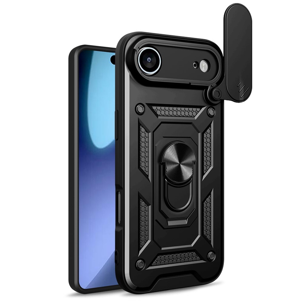 Strapabíró tok "MaX-Armor" gyűrűvel, fém lappal és hátsó kamera védelemmel iPhone Air készülékekhez - army black