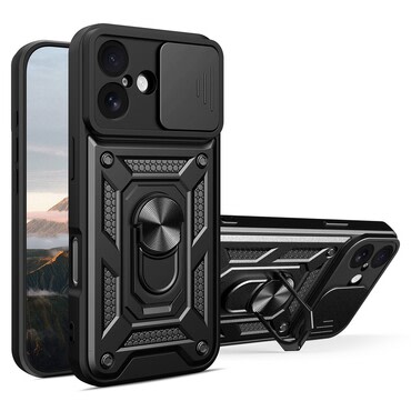 Strapabíró tok "MaX-Armor" gyűrűvel, fém lappal és hátsó kamera védelemmel iPhone 17 készülékekhez - army black Strapabíró tok "MaX-Armor" gyűrűvel, fém lappal és hátsó kamera védelemmel iPhone 17 készülékekhez - army black