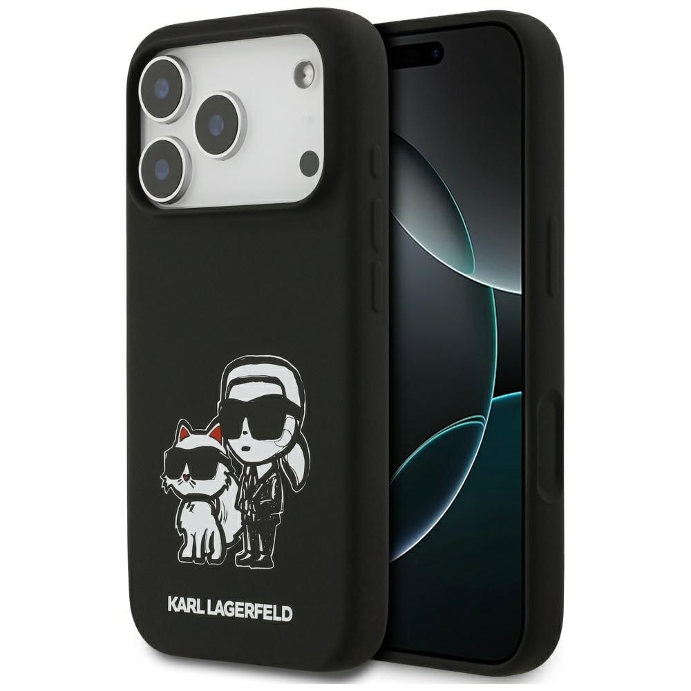 Eredeti tok Karl Lagerfeld "Black Karl and Choupette Magsafe" iPhone 17 Pro készülékekhez - fekete