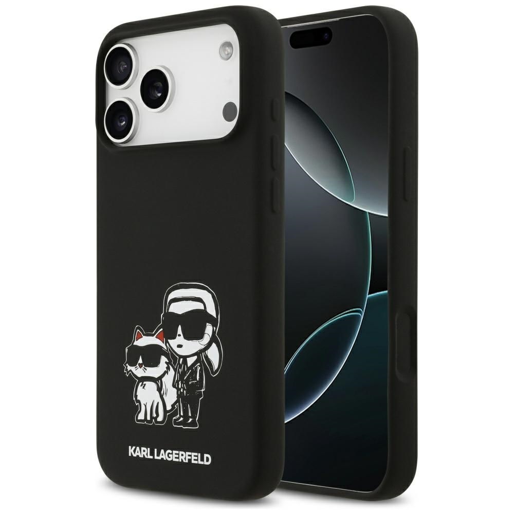 Eredeti tok Karl Lagerfeld "Black Karl and Choupette Magsafe" iPhone 17 Pro Max készülékekhez - fekete